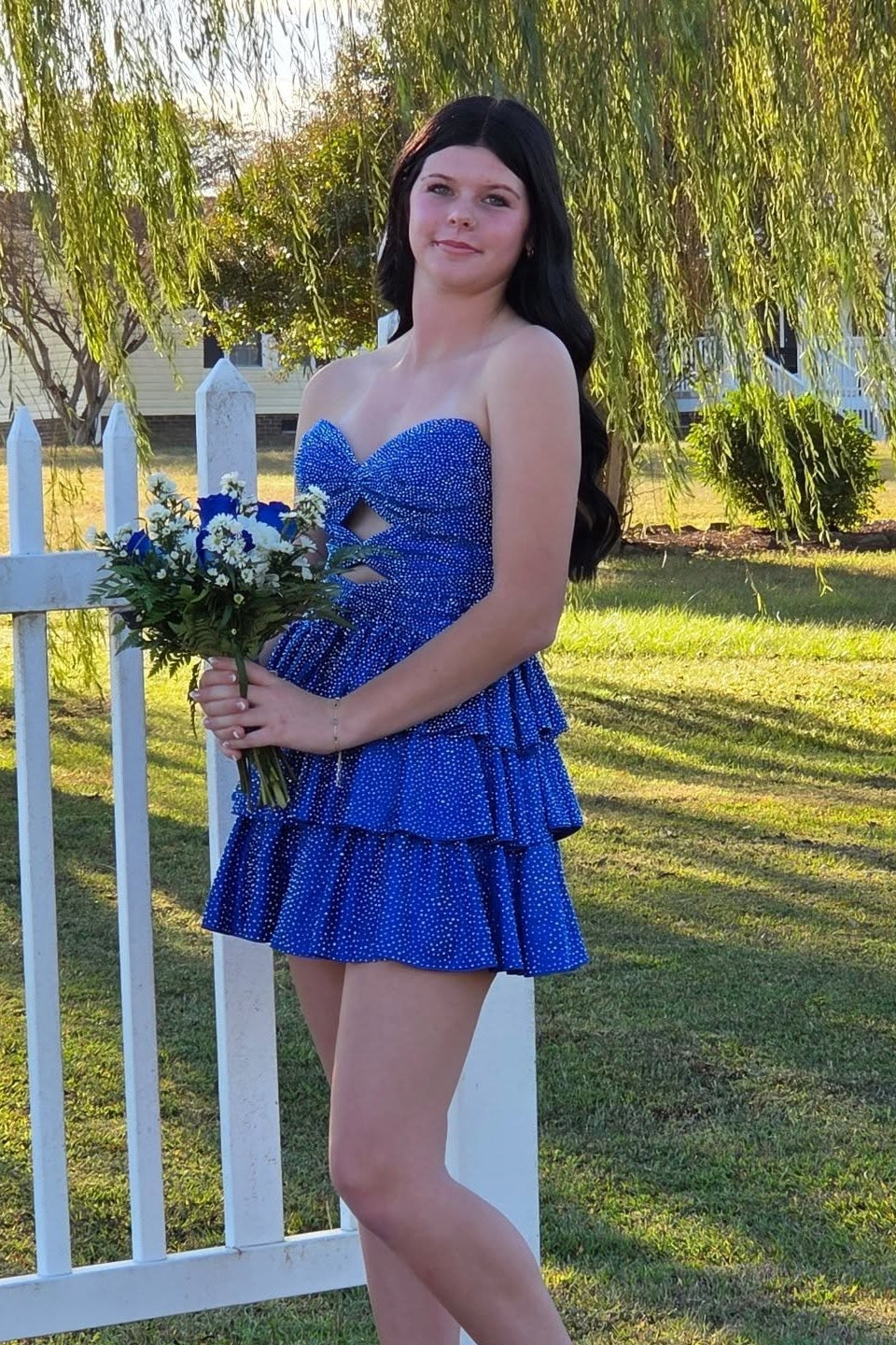Royal Blue Sweetheart Cut-out Besded A-line Dress
