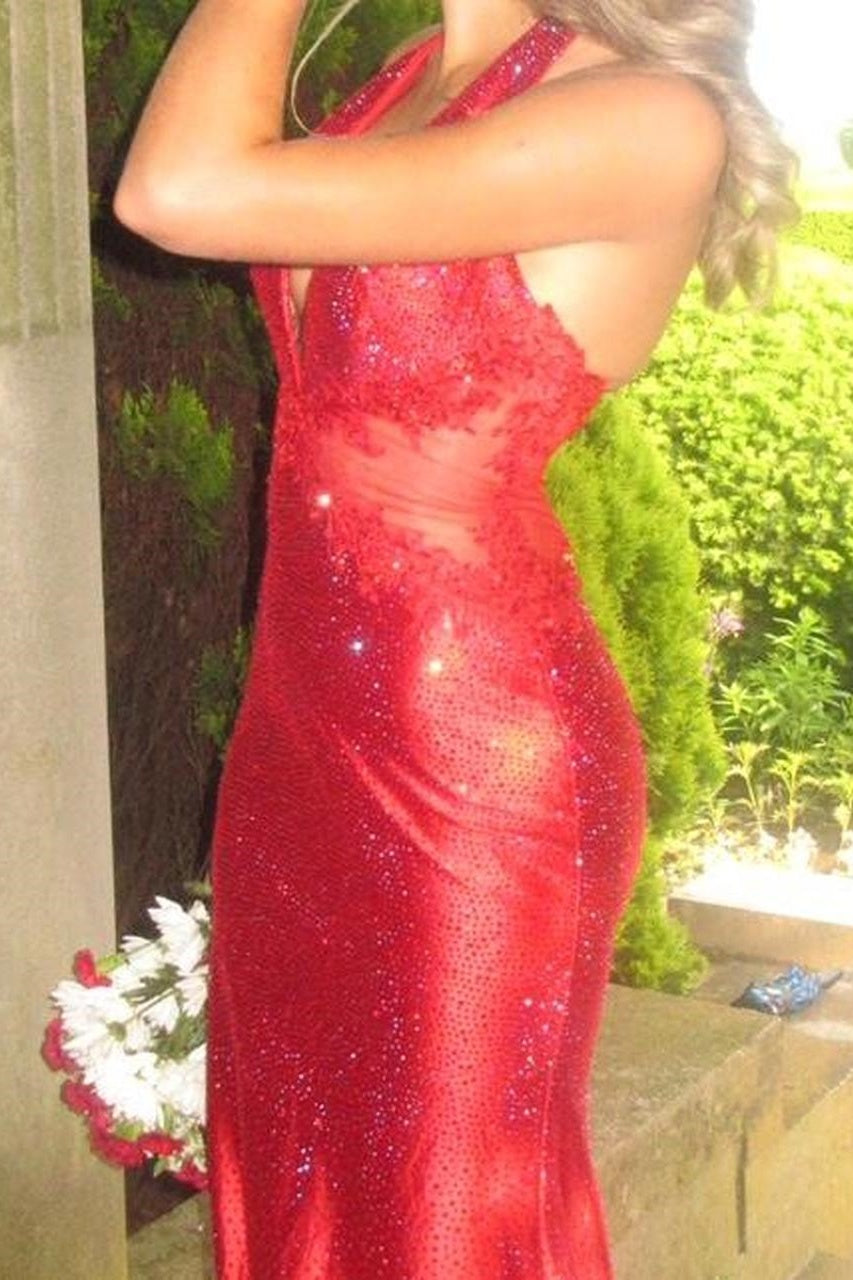 Red Halter V-Neck Rhinestone Mermaid Prom Dress Dressesforparty Red Halter V-Neck Rhinestone Mermaid Prom Dress Dressesforparty