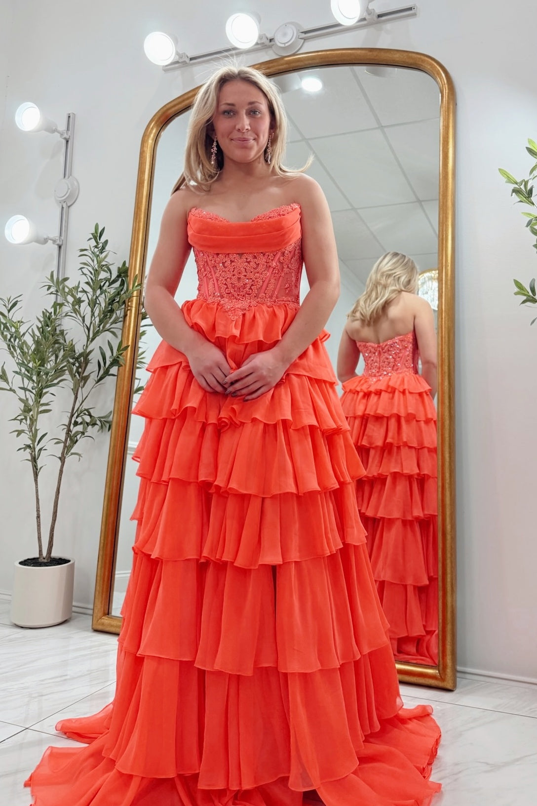 Sweetheart A-line Orange Ruffle Prom Dress