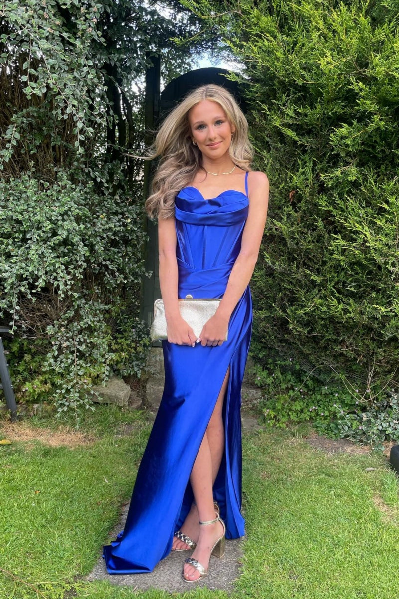 Royal Blue Straps Slit Mermaid Dress