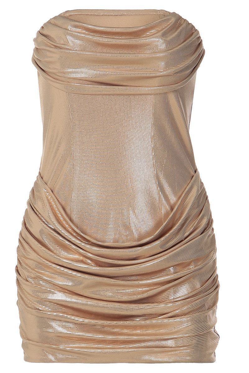 Champagne Bodycon Strapless Mini Dress