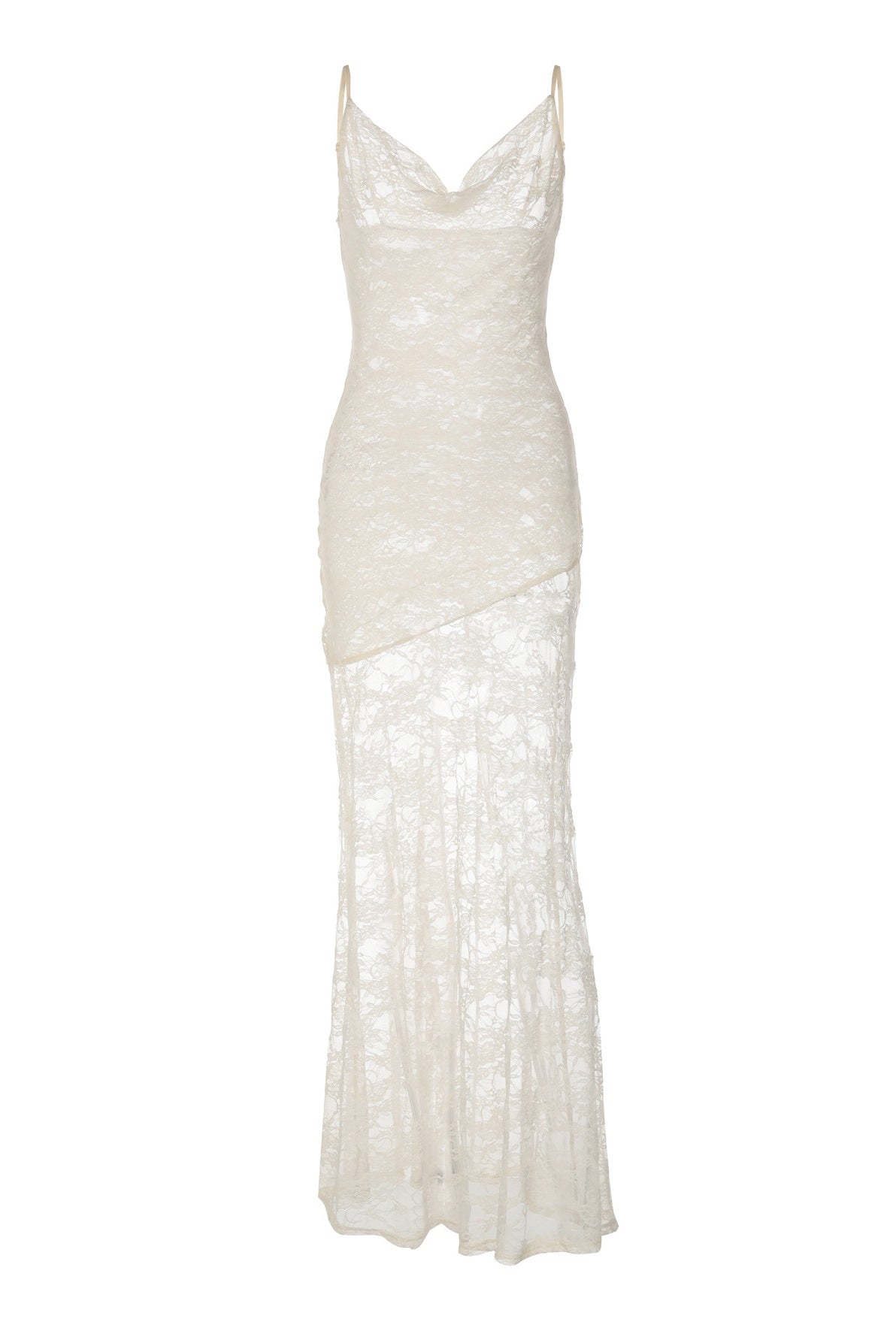 Apricot Cowl Fitted Lace Long Dress