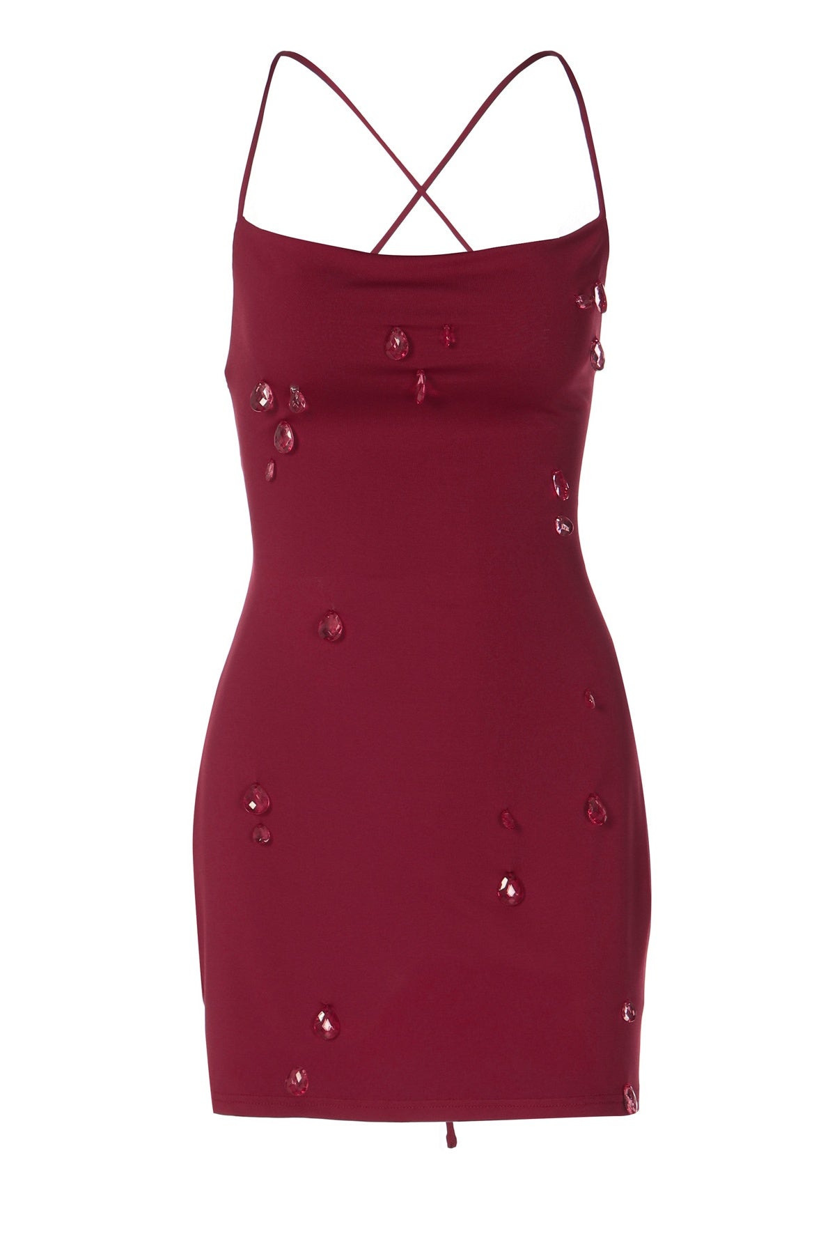 Burgundy Teardrop Spaghetti Straps Mini Dress