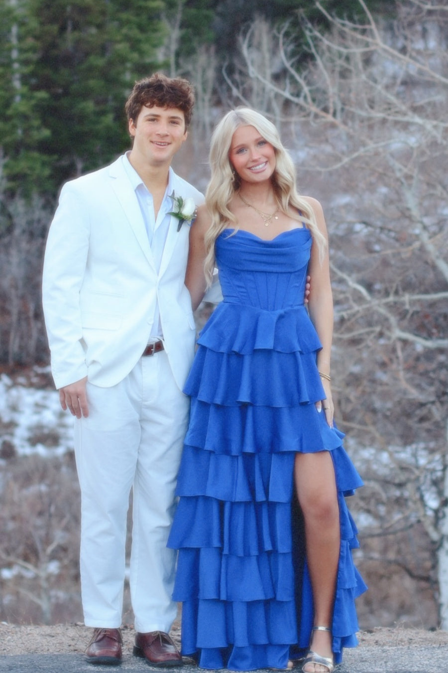 Royal Blue Sweetheart A-line Ruffle Slit Formal Dress
