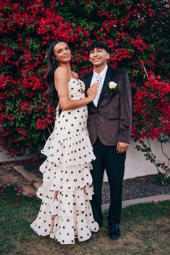 White Polka Dots Cutout Fitted Tiered Dress