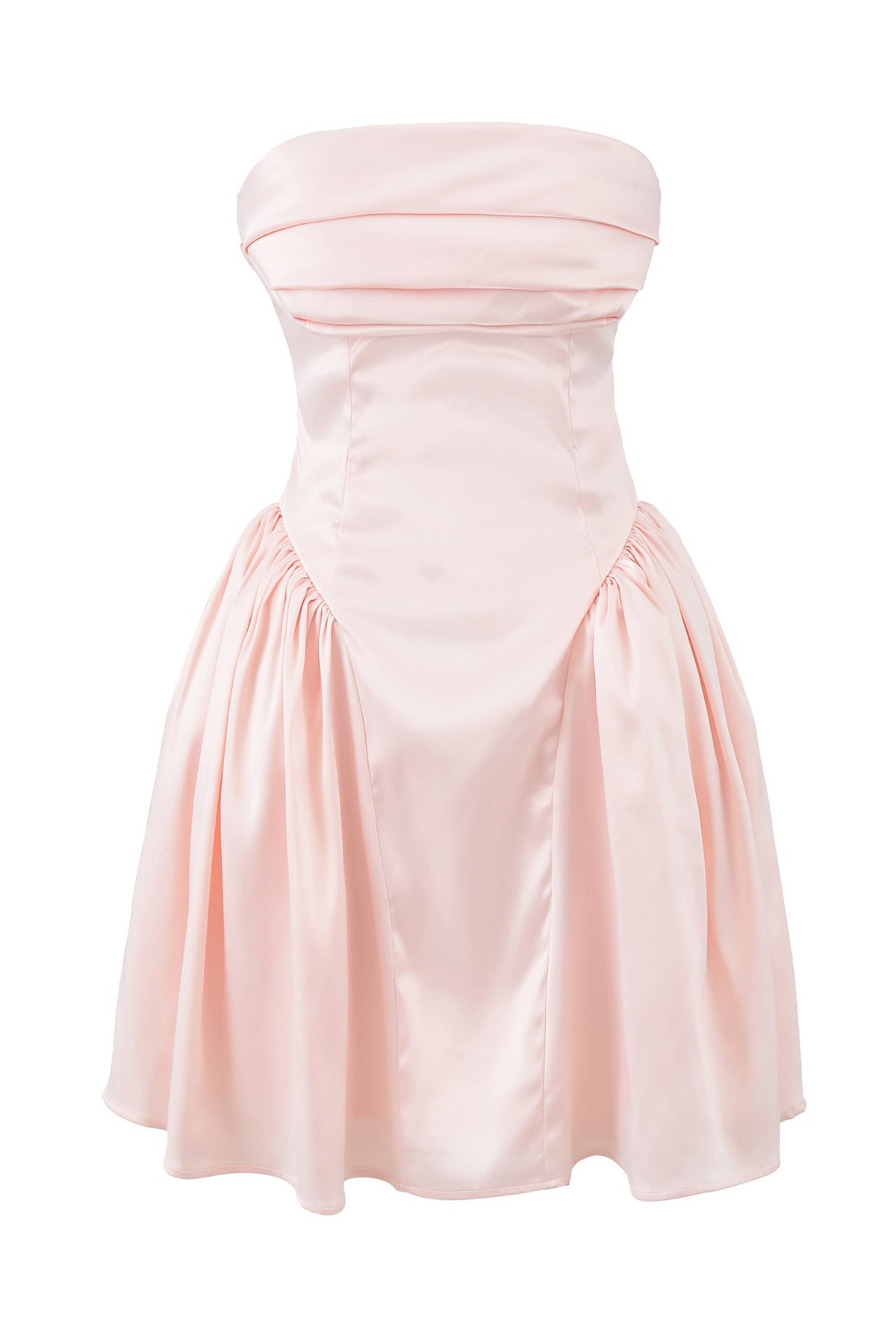 Pink Strapless A-line Ruffled Mini Dress
