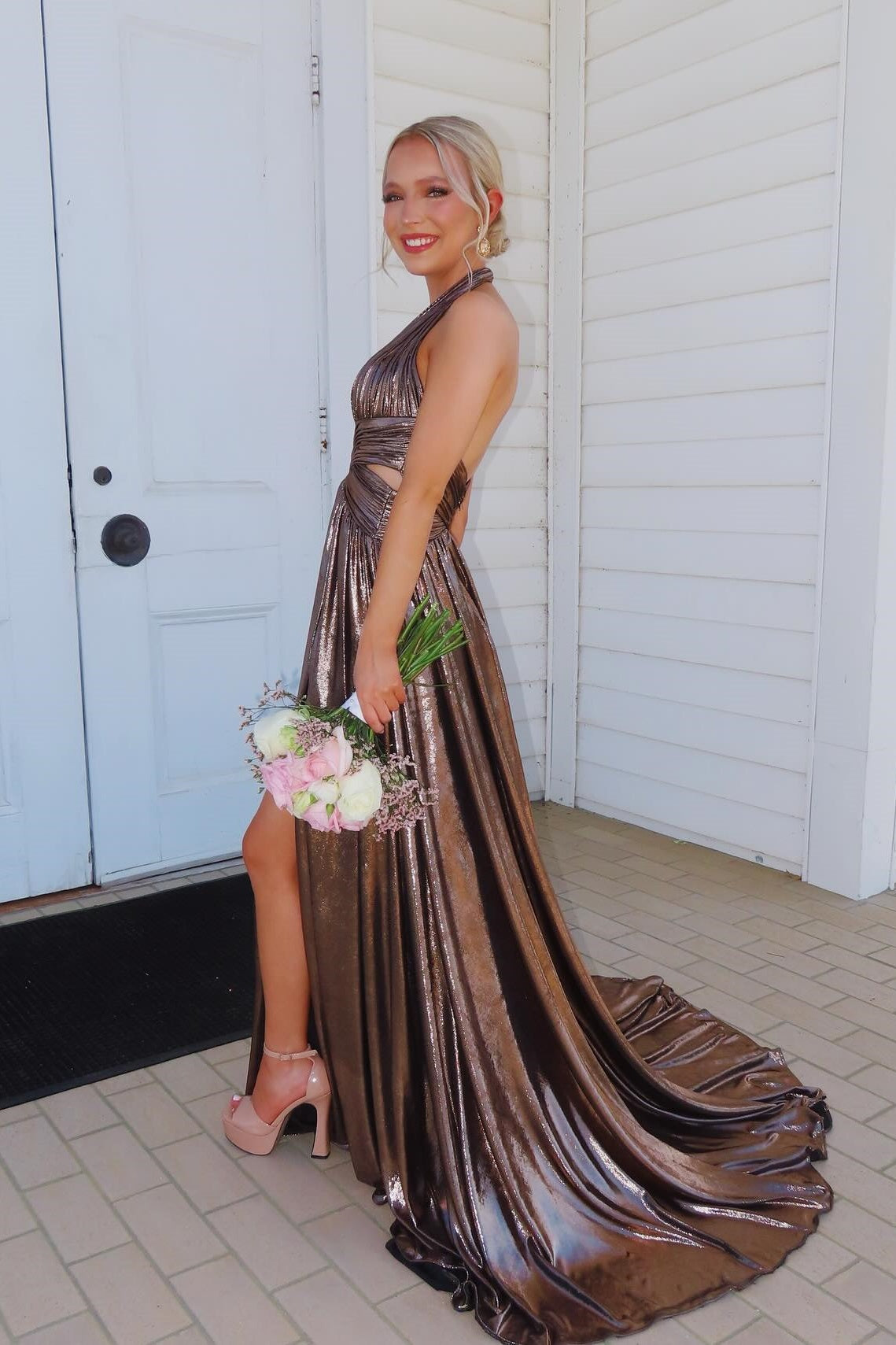 Brown Halter V-nec A-line Long Prom Dress Dressesforparty Brown Halter V-nec A-line Long Prom Dress Dressesforparty