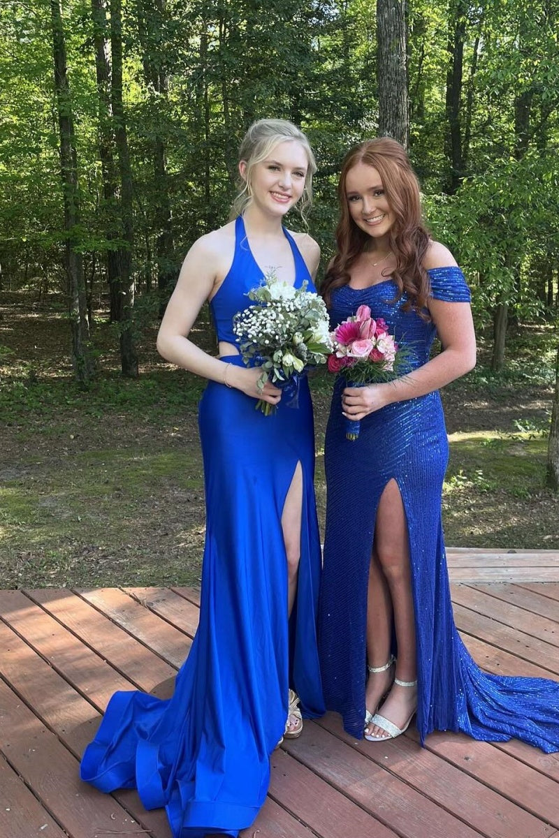 Royal Blue Halter V-neck Mermaid Prom Dress – Dressesforparty