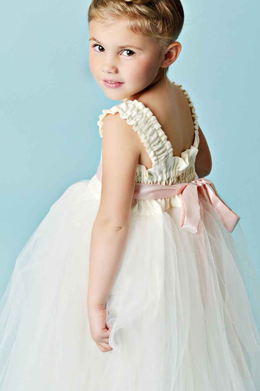 White Satin Waist A-line Flower Girl Dress