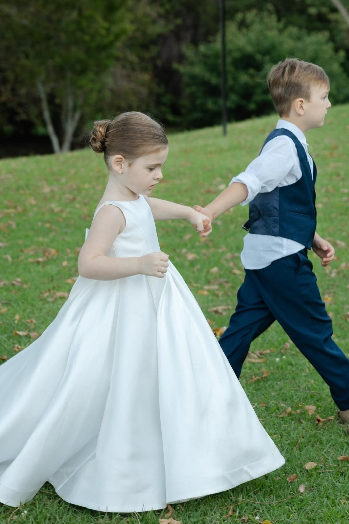 White Train Bow Satin A-line Flower Girl Dress
