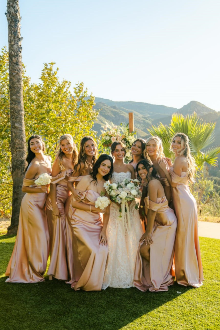 Pink Off-shoulder Fitted Bridesmaid Dress