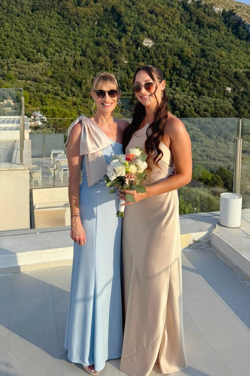 Bow One Shoulder Light Blue Satin Bridesmaid Dress – Dressesforparty Bow One Shoulder Light Blue Satin Bridesmaid Dress – Dressesforparty