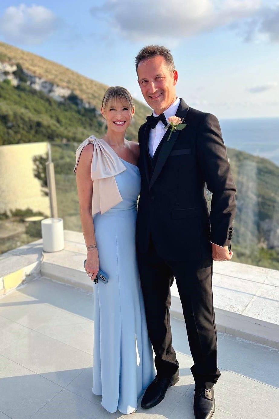 Bow One Shoulder Light Blue Satin Bridesmaid Dress