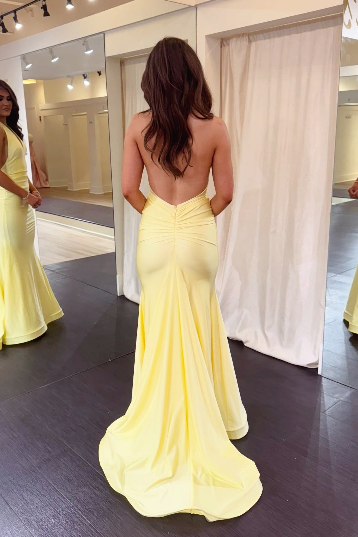 Yellow Halter V-Neck Mermaid Prom Dress – Dressesforparty