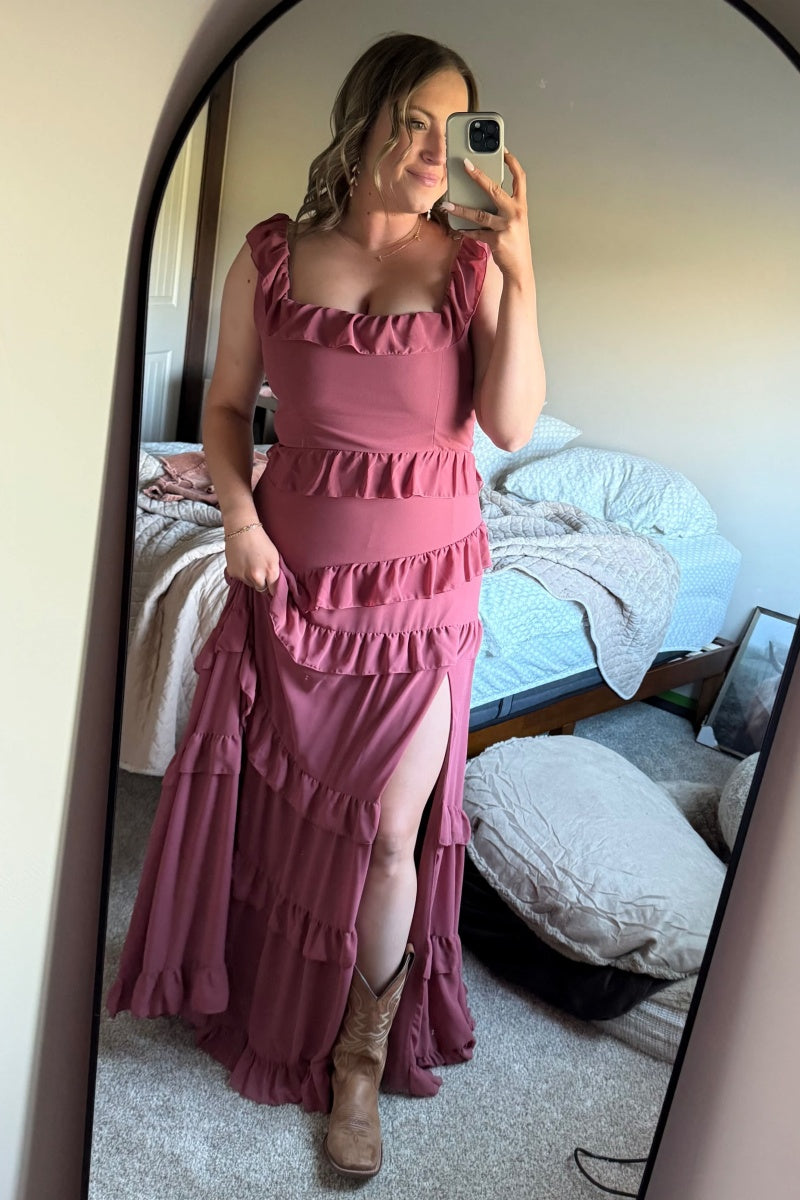 Rose Square Tiered Long A-line Dresss