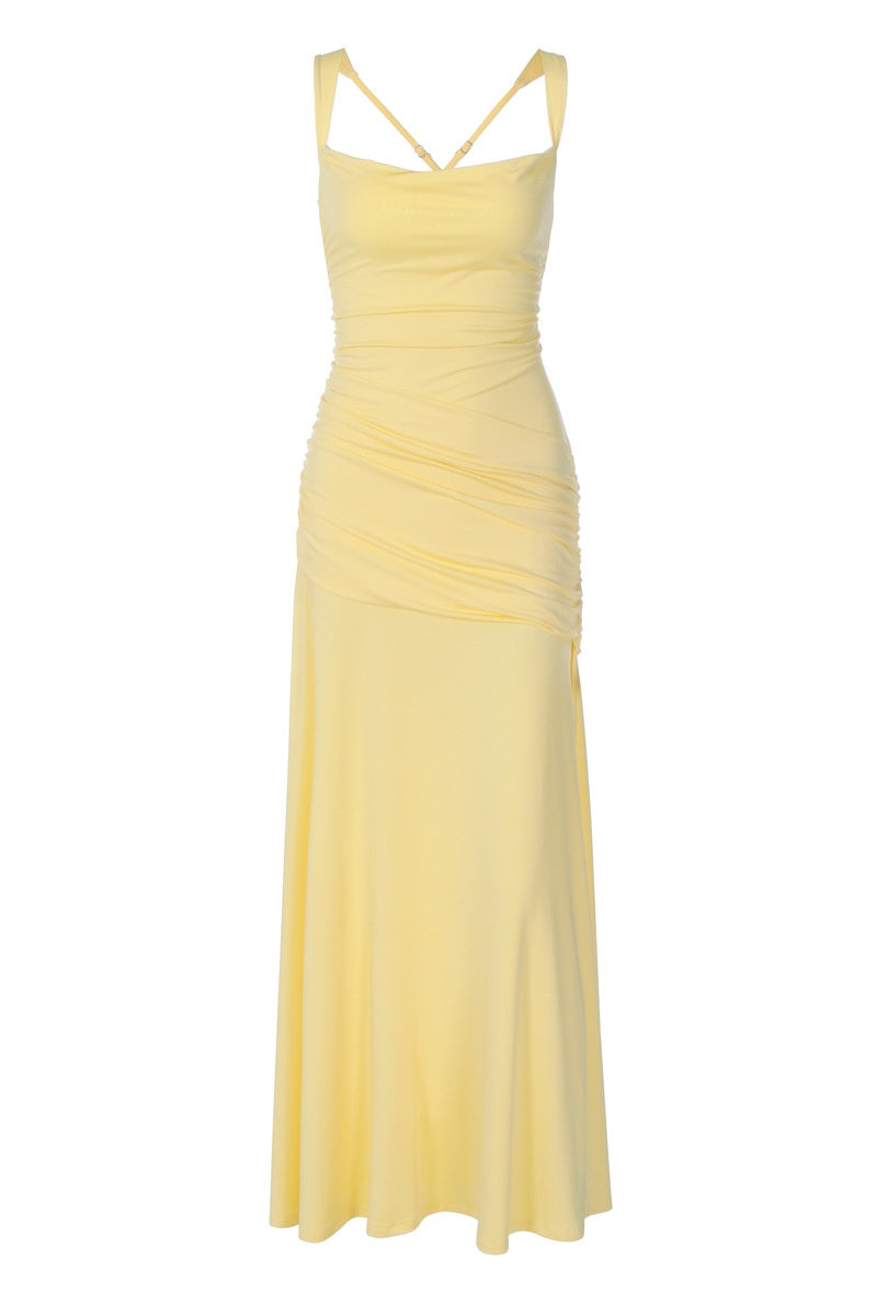 Yellow Fitted Maxi Dress with Square Neckline