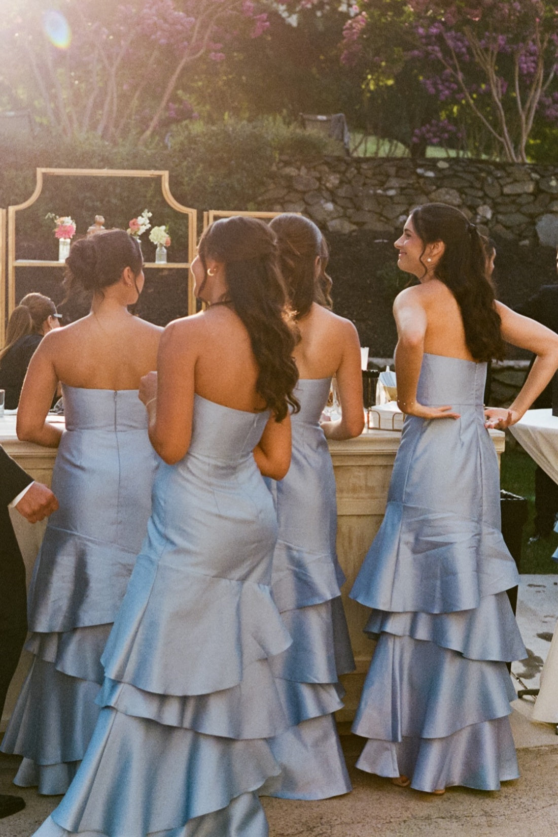 Mist Blue Strapless Mermaid Ruffled Bridesmaid Dress