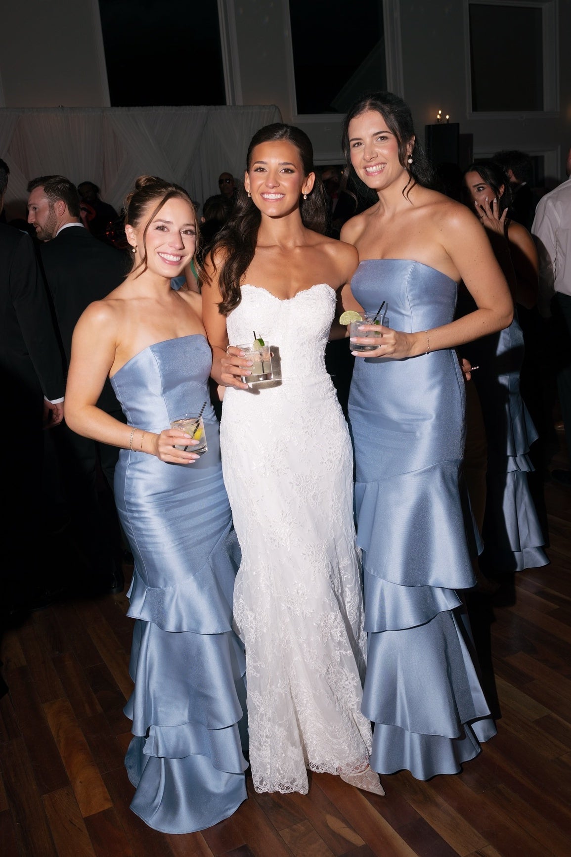 Mist Blue Strapless Mermaid Ruffled Bridesmaid Dress