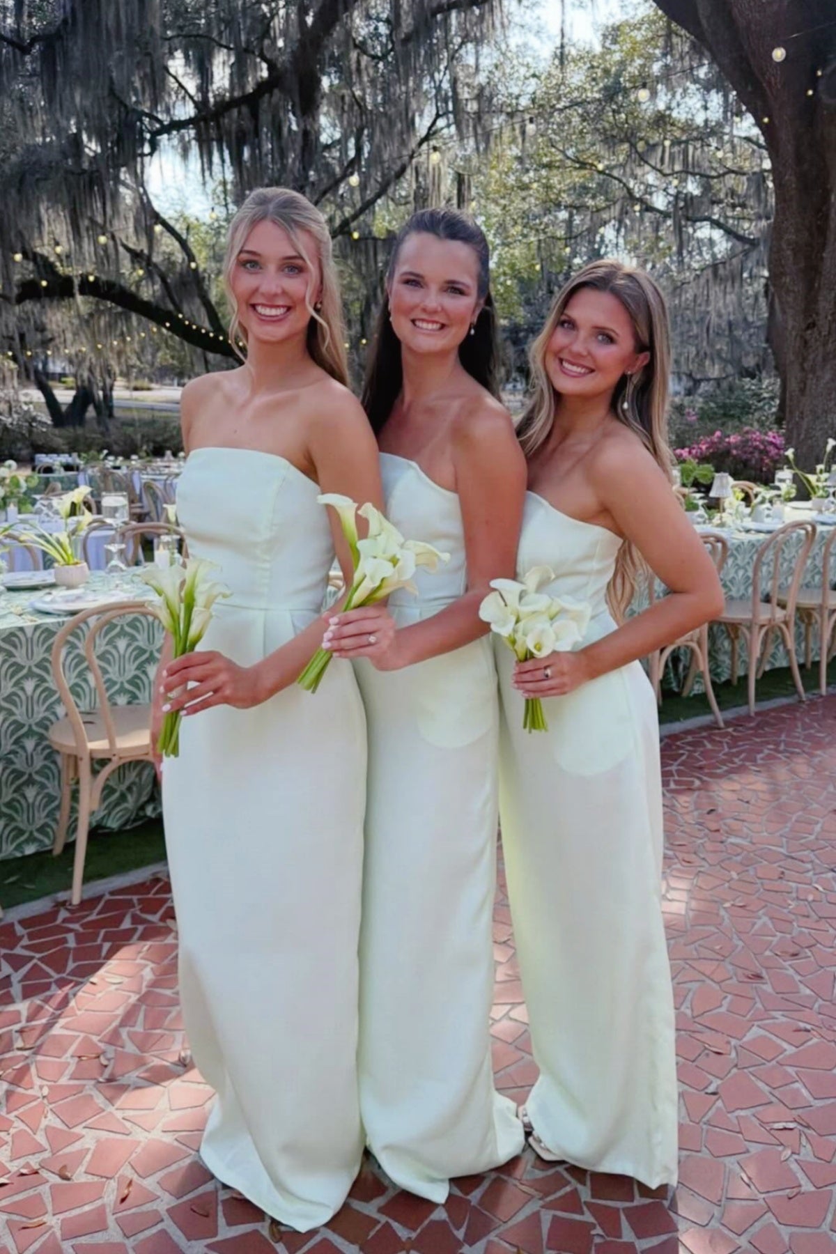 Light Beige Strapless Satin Long Bridesmaid Dress