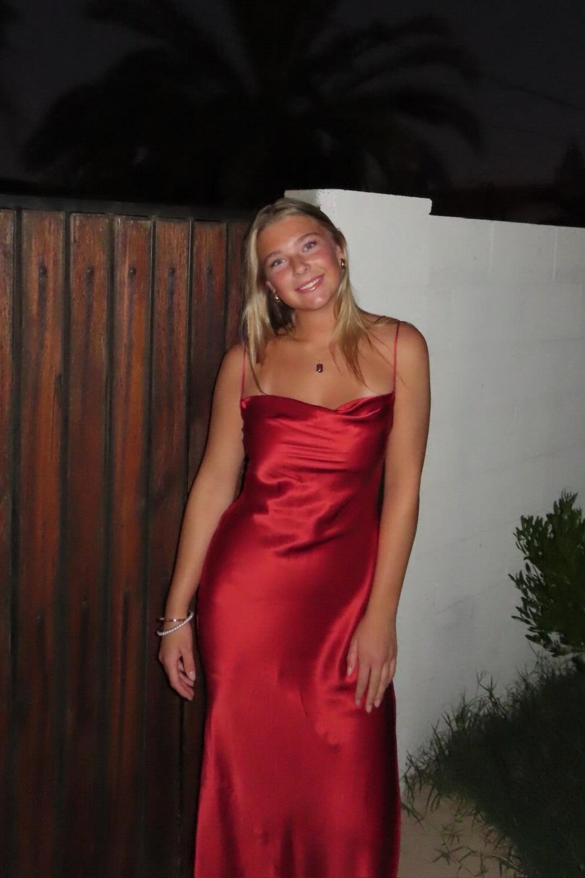 Red Spaghetti Straps Fitted Long Dress with Slit