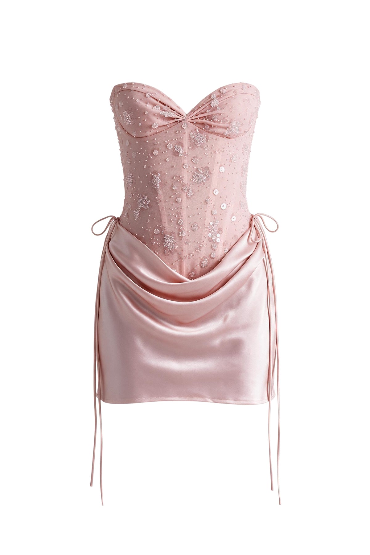 Pink Satin Fitted Floral Mini Dress