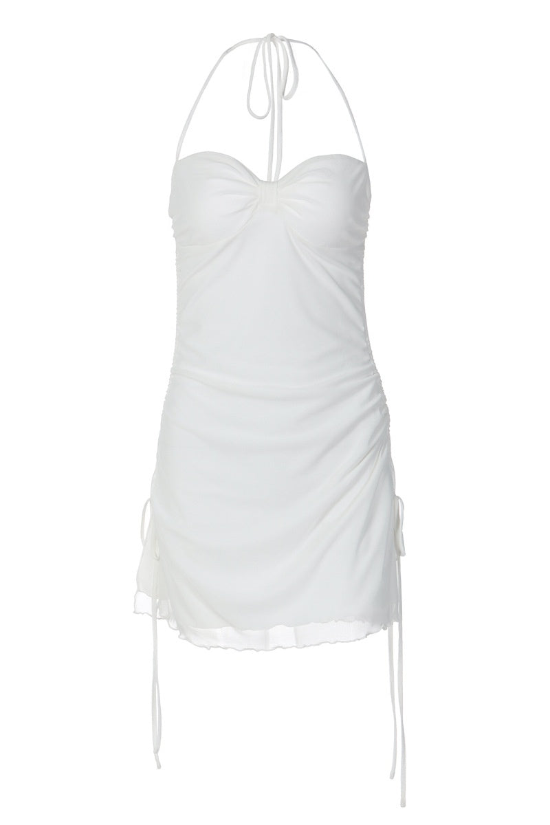 White Halter Tie Bodycon Mini Dress