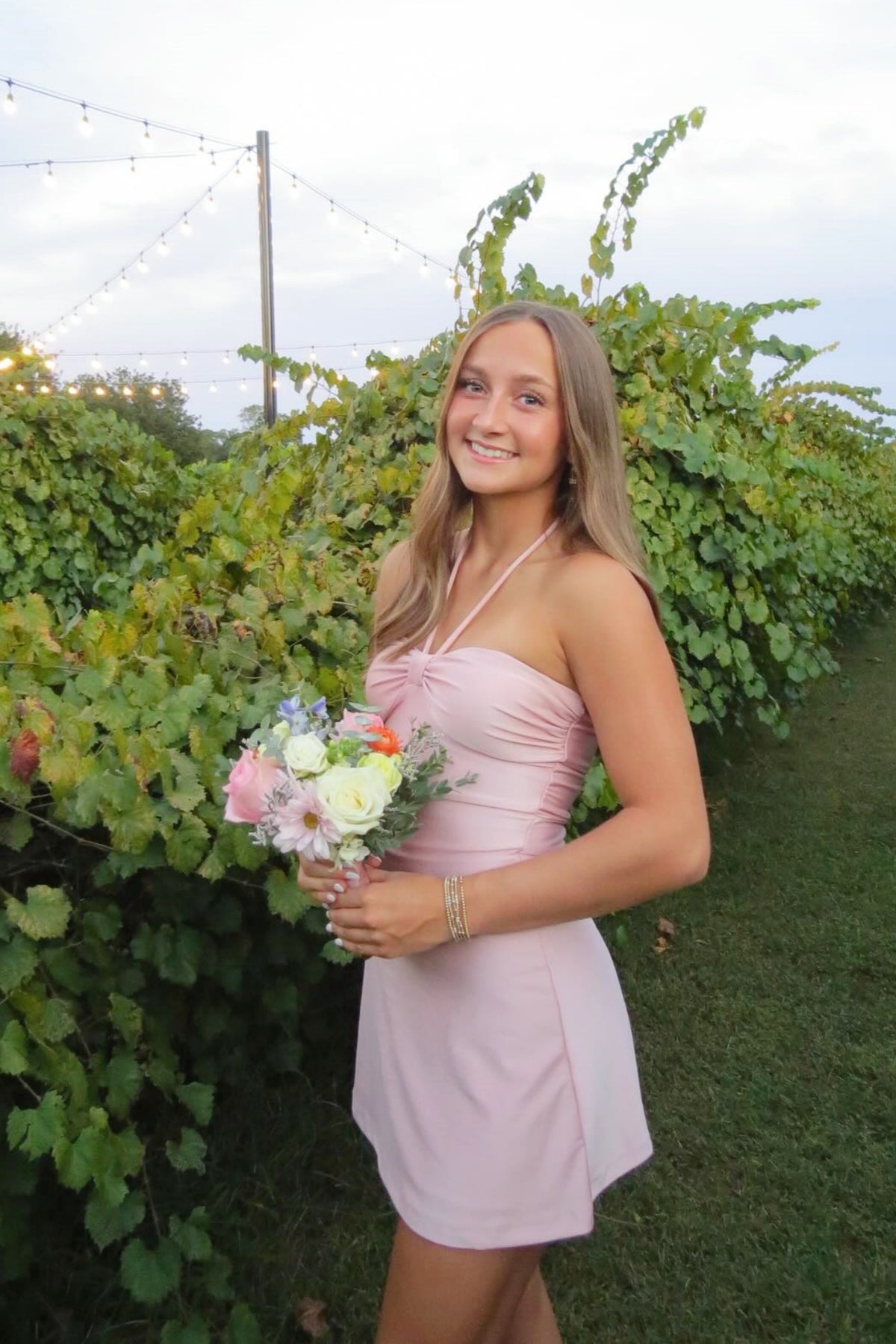 Pink Halter Tie Satin A-Line Mini Dress