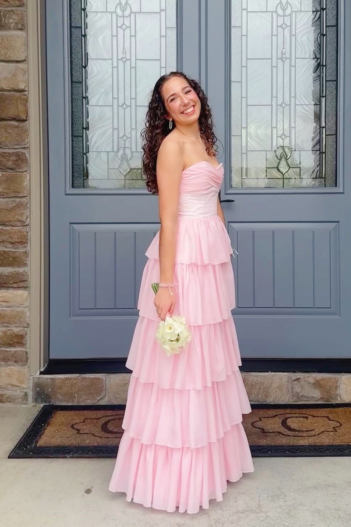 Pink Chiffon Sweetheart A-Line Prom Dress