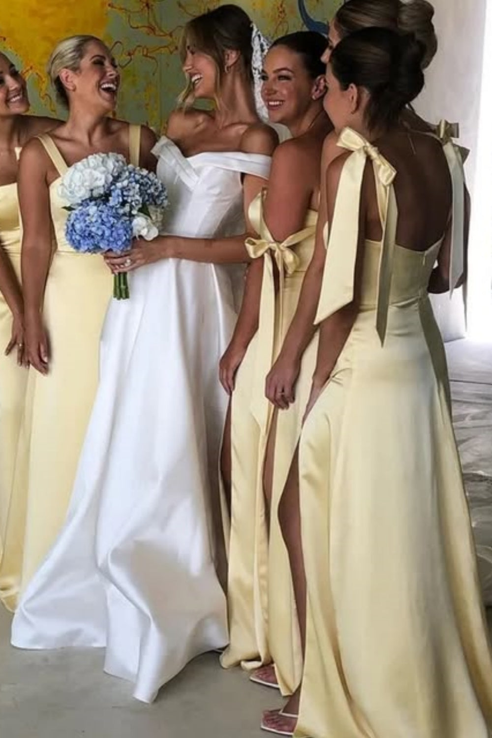 Yellow Satin Straps A-Line Dress with Tied Straps