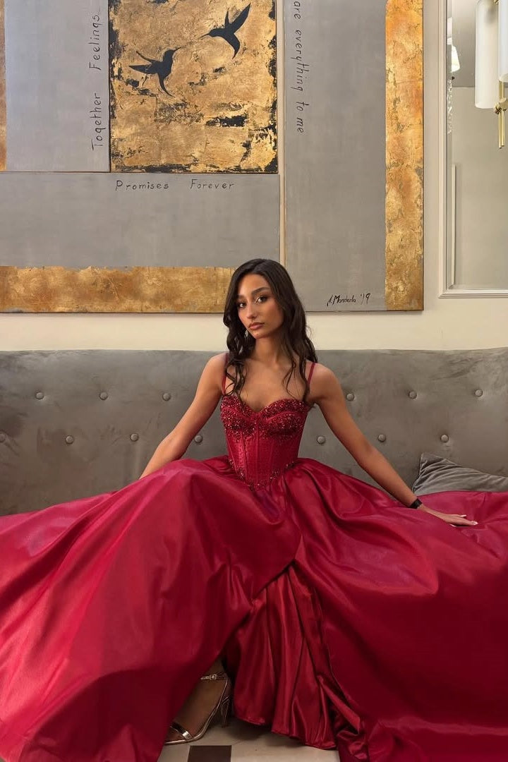 Burgundy Sweetheart A-line Slit Formal Dress