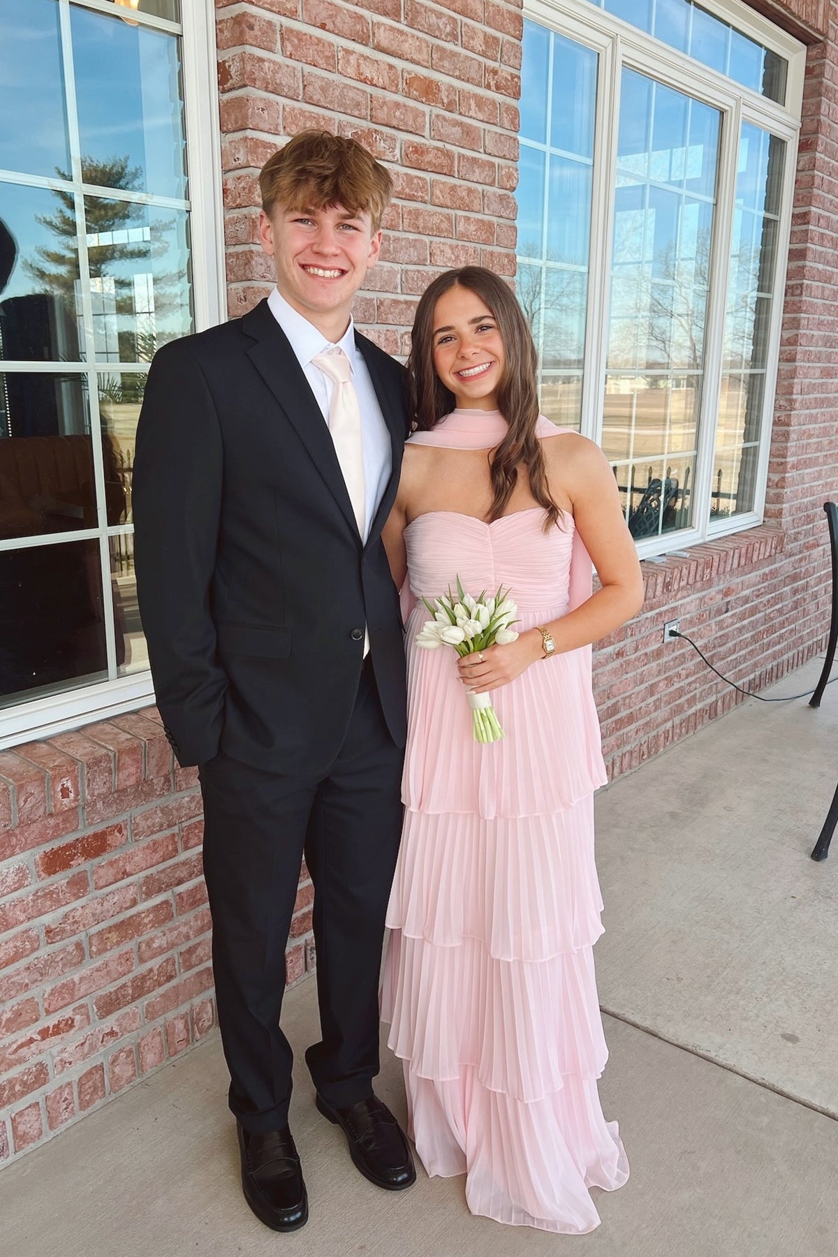 Strapless Pink Chiffon Pleated Ruffle Maxi Dress