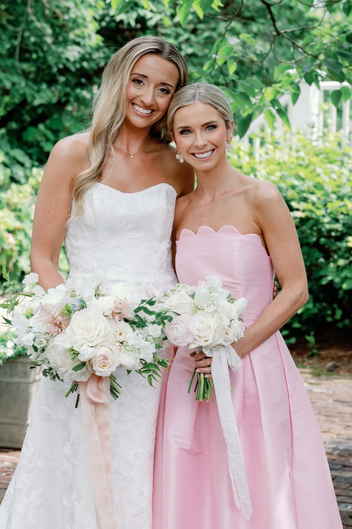 Pink Satin Strapless Scalloped Neck A-Line Maxi Dress