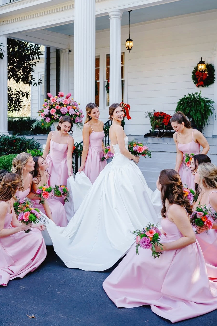 Pink Satin Straps A-Line Bridesmaid Dress