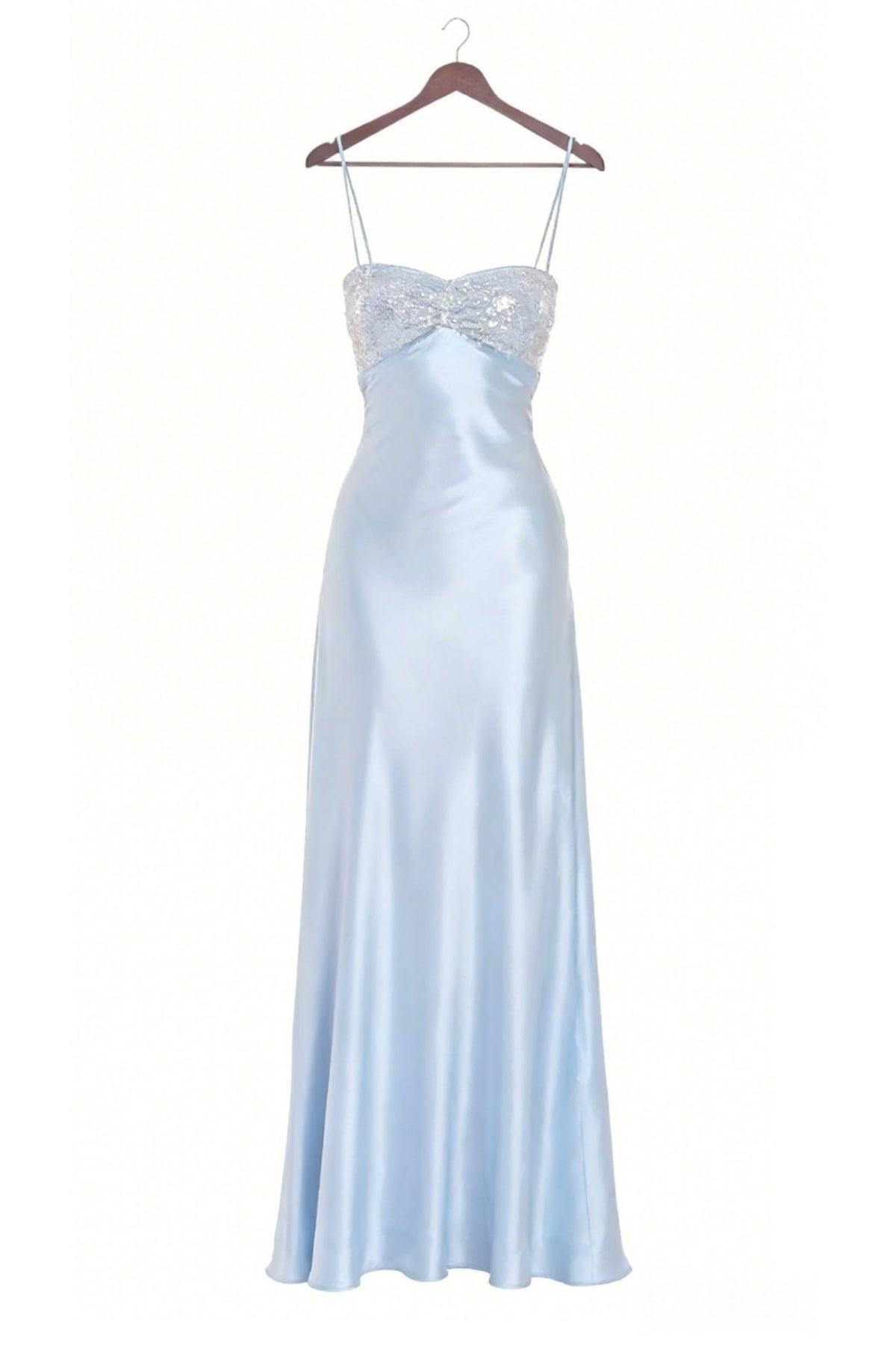 Light Blue Spaghetti Straps Long Backless Dress