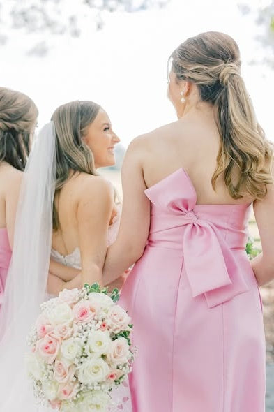 Pink Strapless Satin A-Line Bridesmaid Gown