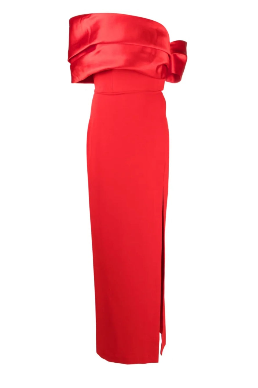 Red Off-the-shoulder Slit Long Dress