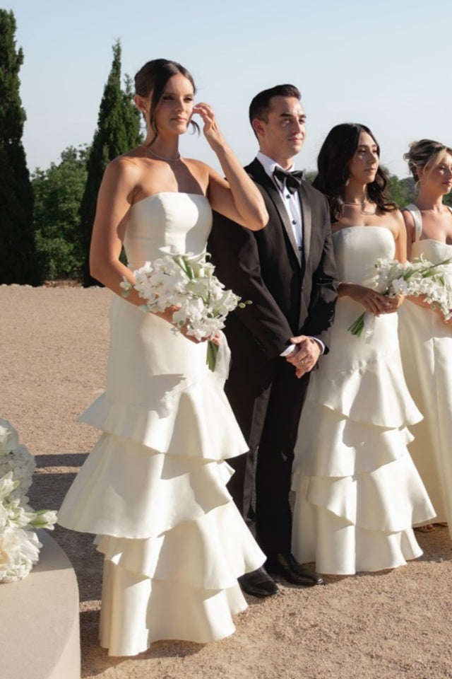 White Mermaid Tiered Maxi Bridal Party Dress