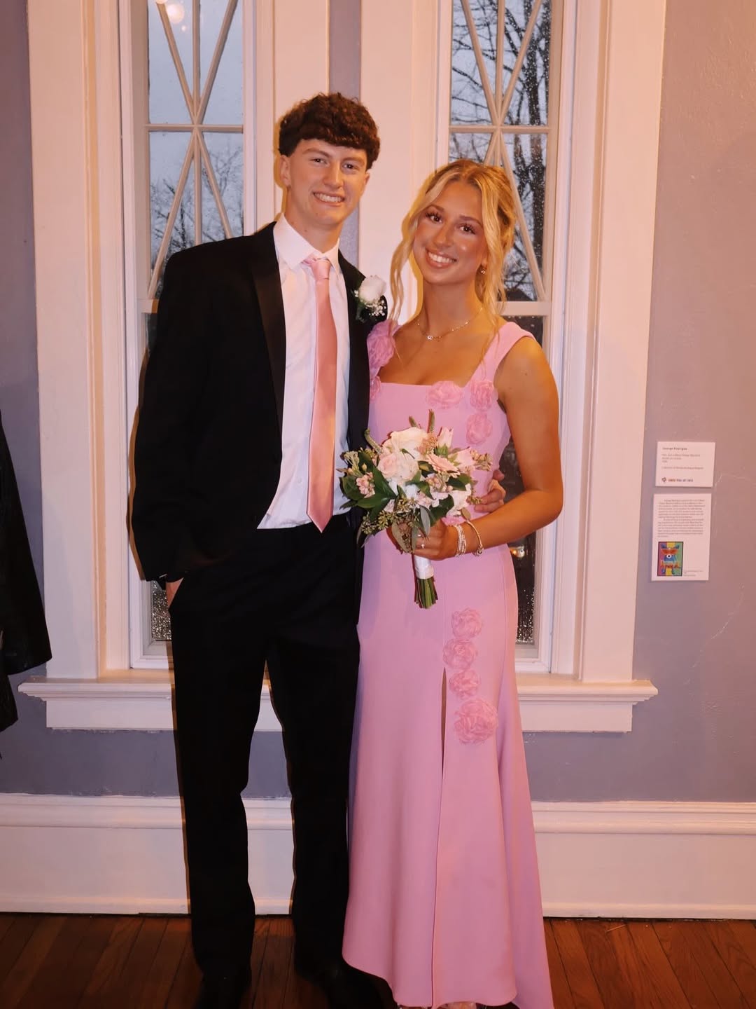 Pink Floral Slit A-Line Full-Length Gown