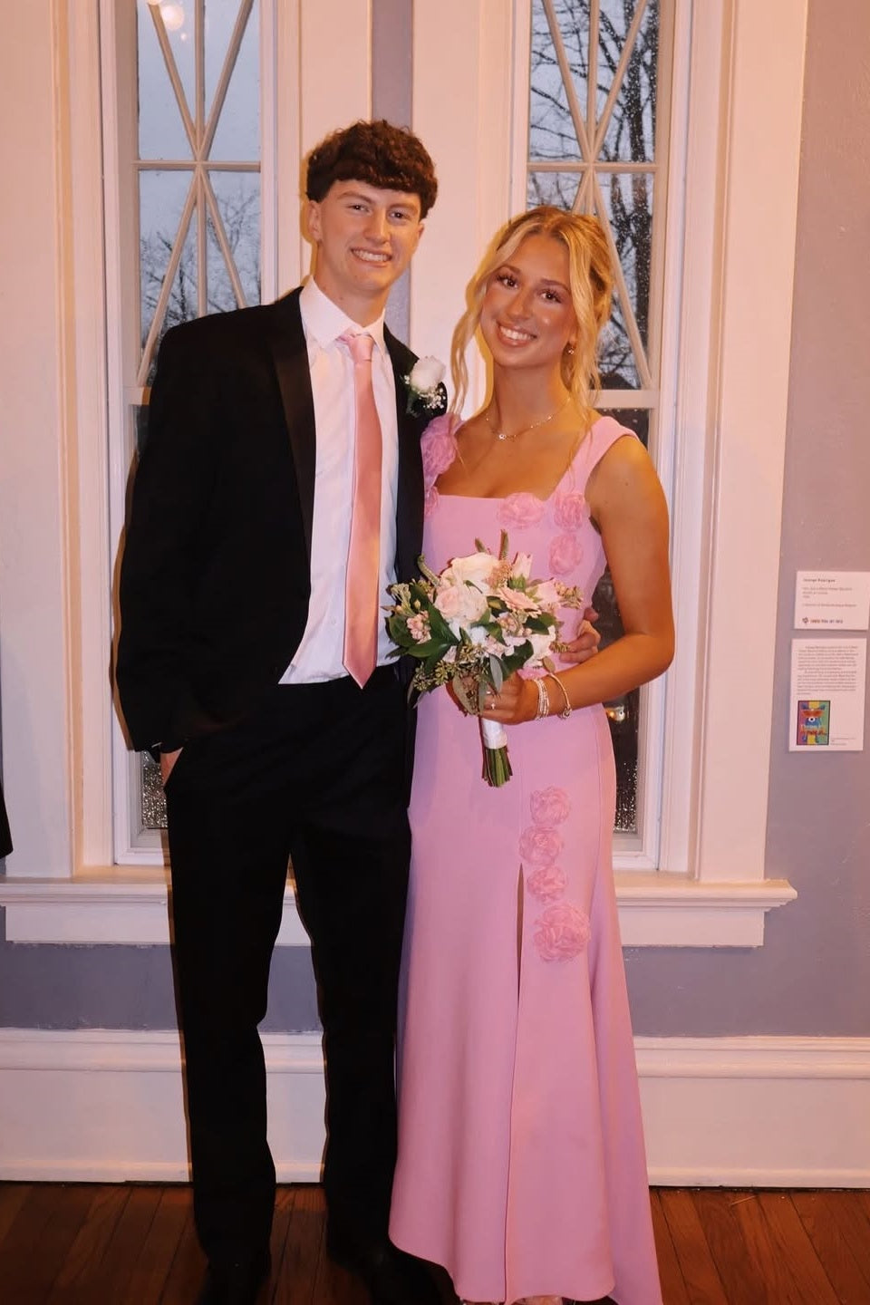 Pink Floral Slit A-Line Full-Length Gown