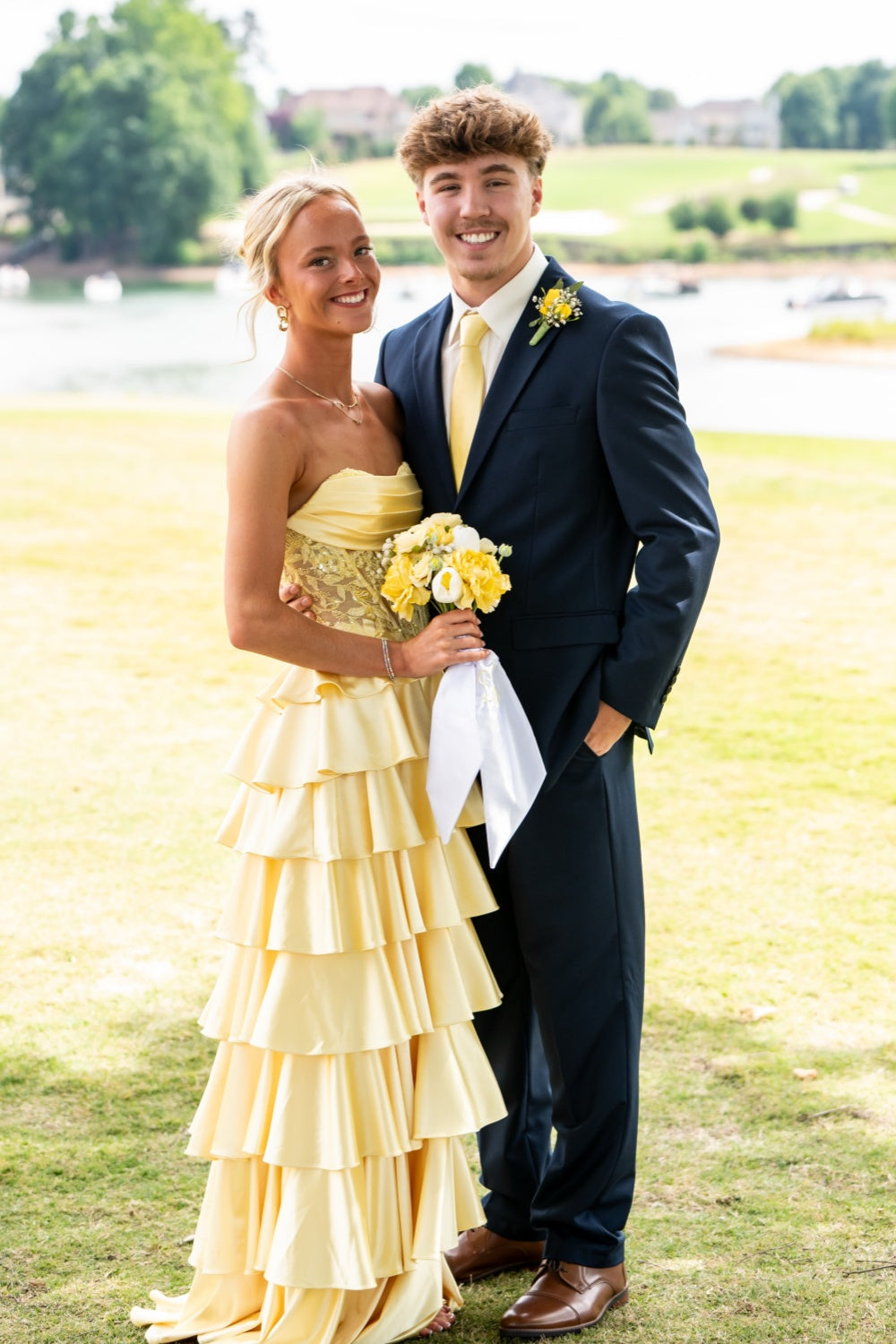 Yellow Satin Floral Corset Dress – Dressesforparty