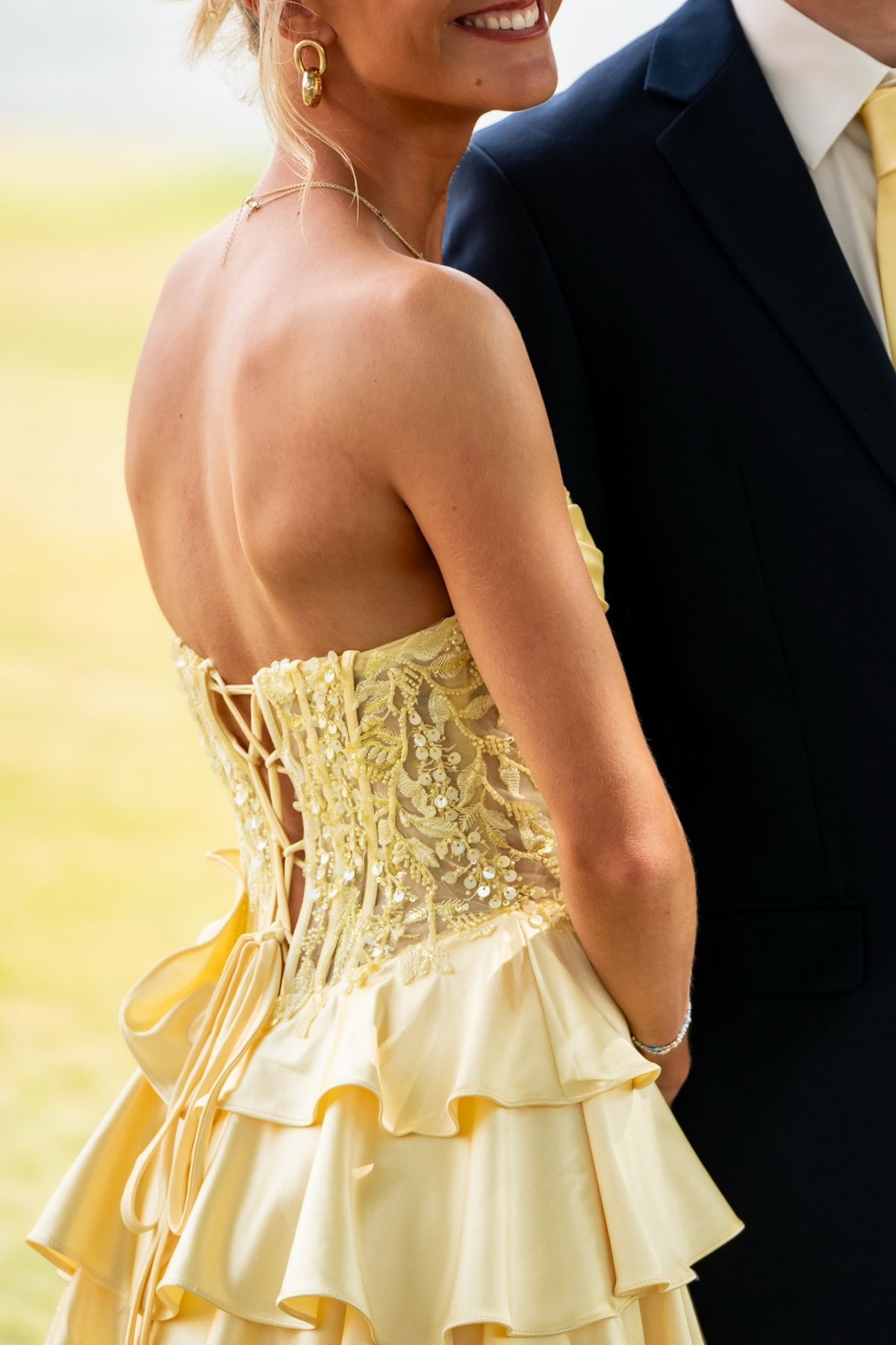 Yellow Satin Floral Corset Dress – Dressesforparty