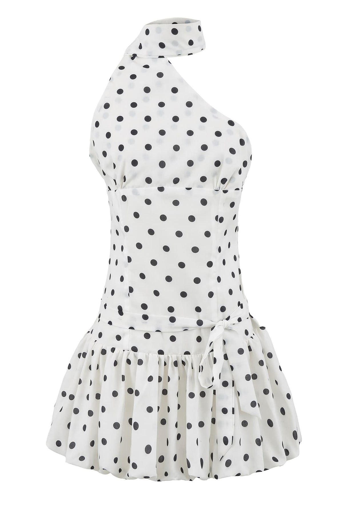 White One-Shoulder Polka Dot Mini Dress