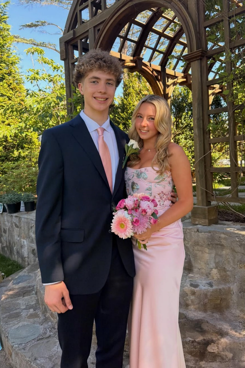 Pink Strapless Beaded Prom Dress