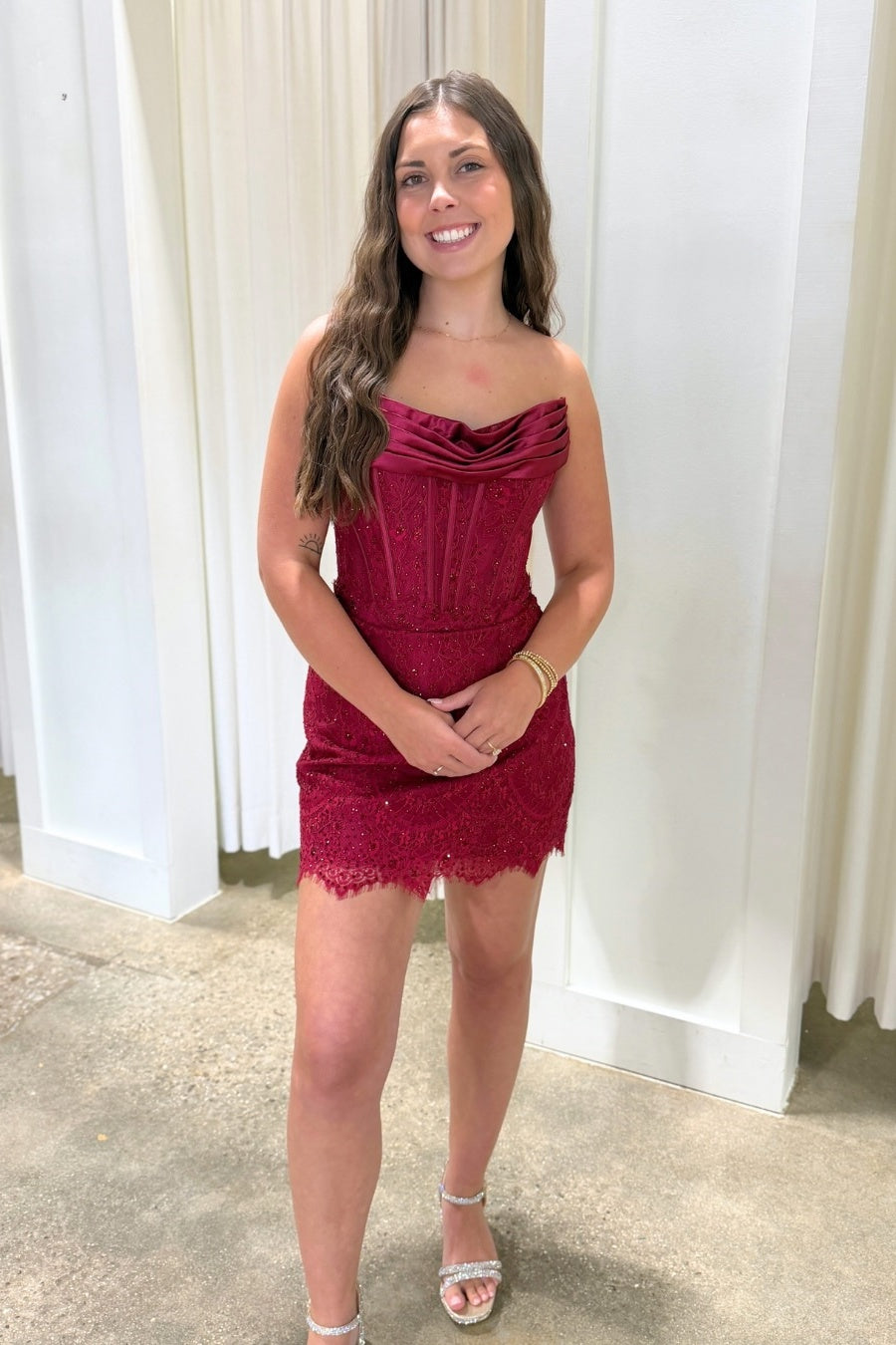 Burgundy Floral Lace Mini Dress