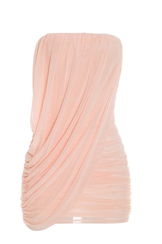 open lace back dress Oh Polly Dulce Embellished Strapless Ruffle Maxi Dress in Soft Pink
