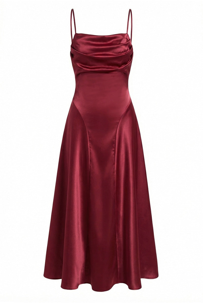Burgundy Satin Backless Lace-Up Long Dress
