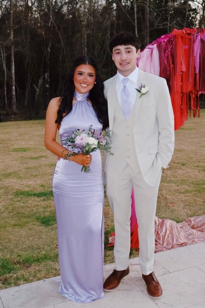 Lavender Fitted Slit Prom Dress