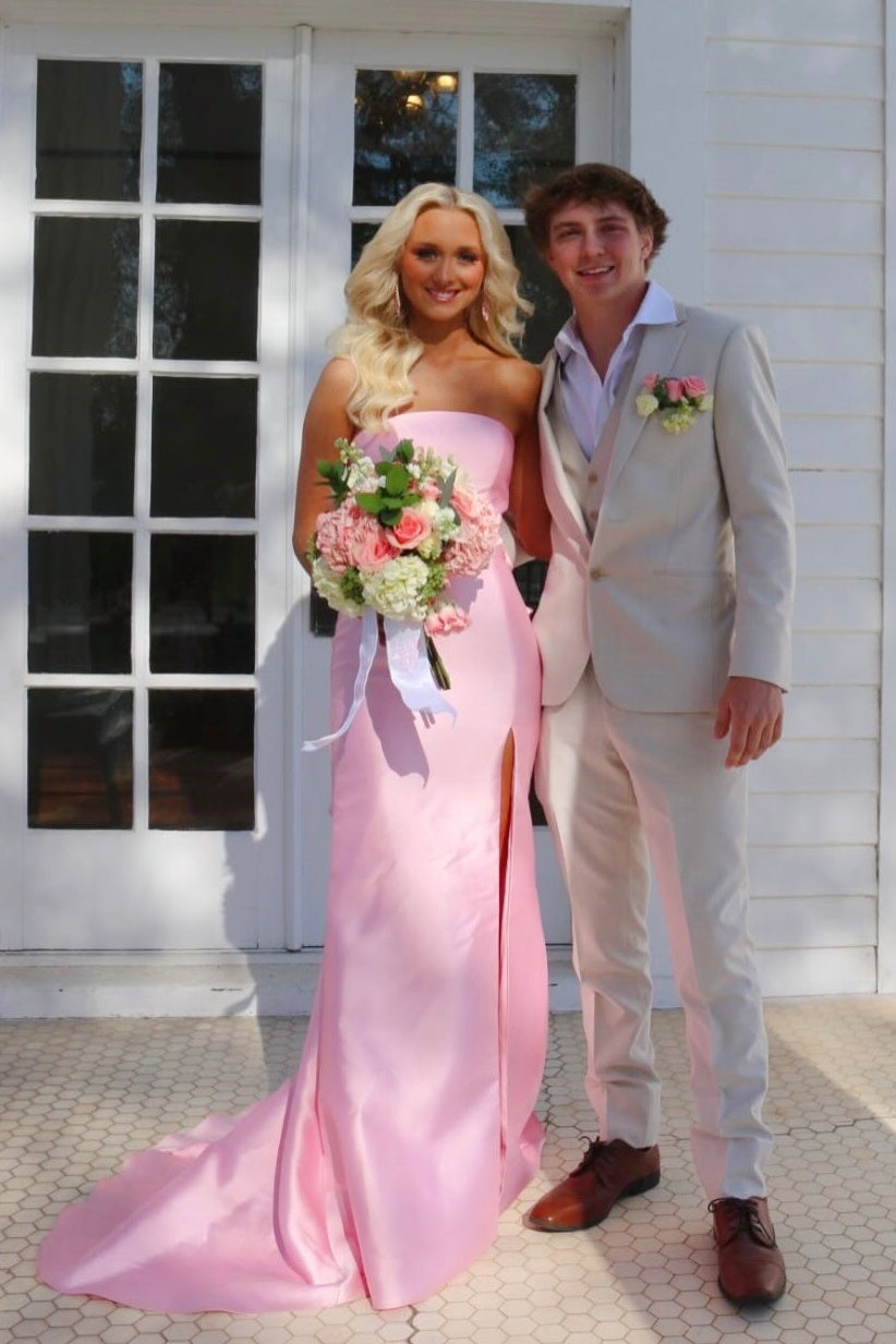 Pink Strapless Mermaid Ruffle Formal Dress