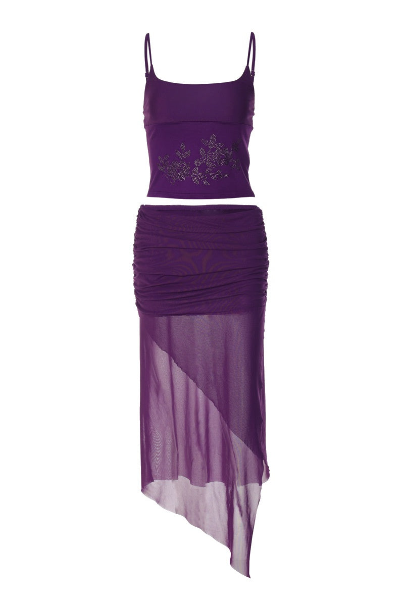 Violet Rhinestone Fitted Two-Piece Dress