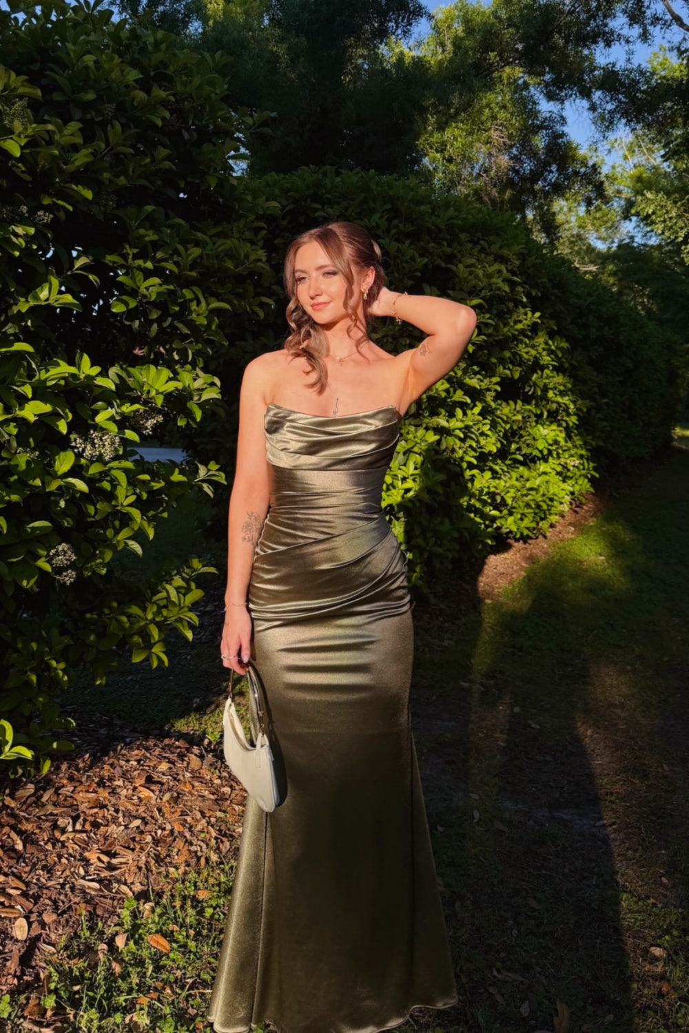 Olive Green Strapless Mermaid Dress